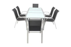 VILLANA Esstischgruppe, Silber/schwarz, Alu/Textil, Ausziehtisch 160/220 Cm, 6 Stapelstühle 23 VILLANA Esstischgruppe, Silber/schwarz, Alu/Textil, Ausziehtisch 160/220 Cm, 6 Stapelstühle -Gartenmoebel Verkaufs-Shop 10 13870.jpg
