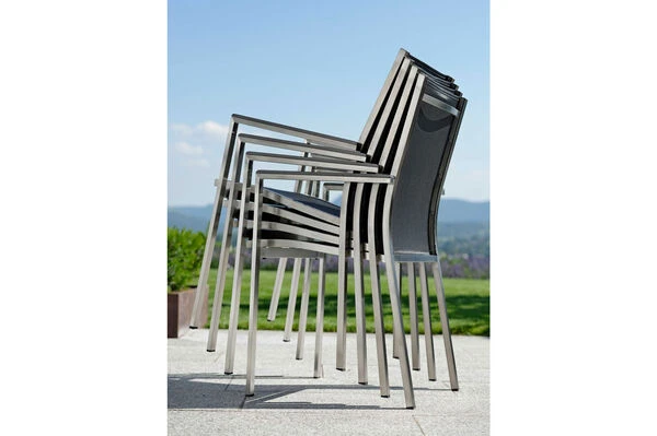 STERN Cardiff Esstischgarnitur, Silber/silbergrau, Edelstahl/Textilen/FSC-Teak/Alu, 162/220 X 90 Cm, Butterfly-Auszug, 4 Stapel-, 2 Multipo 12 STERN Cardiff Esstischgarnitur, Silber/silbergrau, Edelstahl/Textilen/FSC-Teak/Alu, 162/220 X 90 Cm, Butterfly-Auszug, 4 Stapel-, 2 Multipo – Bild 10