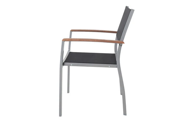 VILLANA Esstischgarnitur, Silber/schwarz, Alu / FSC-Akazienholz, Ausziehtisch 150/200 Cm, 4 Stapelsessel, 2 Hochlehner 16 VILLANA Esstischgarnitur, Silber/schwarz, Alu / FSC-Akazienholz, Ausziehtisch 150/200 Cm, 4 Stapelsessel, 2 Hochlehner – Bild 14