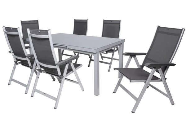 KETTLER BasicPlus Esstischgarnitur, Silber, Alu/Textilene, Tisch 180/240x100cm, 6 Multipositionssessel 14 KETTLER BasicPlus Esstischgarnitur, Silber, Alu/Textilene, Tisch 180/240x100cm, 6 Multipositionssessel – Bild 12