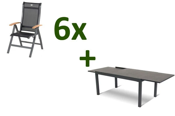 HARTMAN Esstischgruppe, Xerix-anthrazit, Alu/HPL, 4x4 Textilen, 260/160x90 Cm, 6 Personen 3 HARTMAN Esstischgruppe, Xerix-anthrazit, Alu/HPL, 4x4 Textilen, 260/160x90 Cm, 6 Personen