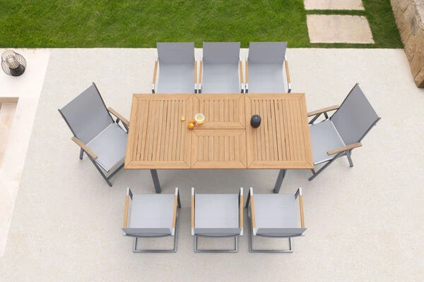 OUTFLEXX Set, Silber, 180/240 X 100 Cm, Edelstahl/Teak, Ausziehtisch, 4 Stühle Padded, 2 Multipositionssessel 5 OUTFLEXX Set, Silber, 180/240 X 100 Cm, Edelstahl/Teak, Ausziehtisch, 4 Stühle Padded, 2 Multipositionssessel – Bild 3
