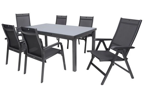 KETTLER BasicPlus Sitzgruppe, Anthrazit, Alu/Textilene, Tisch 180/240x100cm, 4 Stapel-, 2 Multipositionssessel 17 KETTLER BasicPlus Sitzgruppe, Anthrazit, Alu/Textilene, Tisch 180/240x100cm, 4 Stapel-, 2 Multipositionssessel – Bild 15