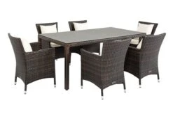 OUTFLEXX Dining Set, Braun Marmoriert, Polyrattan, Tisch 180x100cm, Spraystone, 6mm, 6 Sessel -Gartenmoebel Verkaufs-Shop 15 21232.jpg
