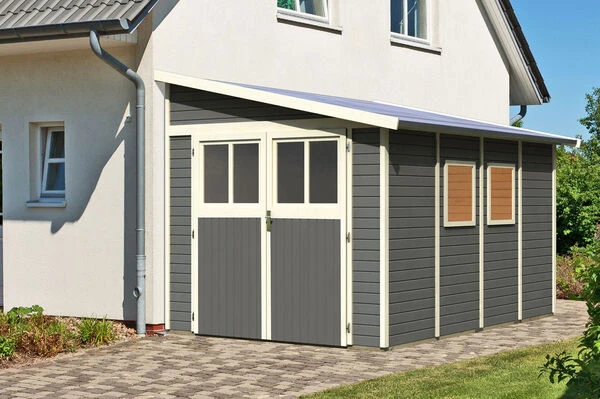 KARIBU Anlehnhaus Bomlitz 4, Terragrau, Fichtenholz 19mm, 255 X 355 X 243 Cm, Pultdach, Exkl. Fußboden 3 KARIBU Anlehnhaus Bomlitz 4, Terragrau, Fichtenholz 19mm, 255 X 355 X 243 Cm, Pultdach, Exkl. Fußboden