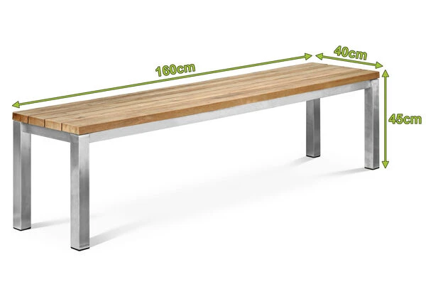 OUTFLEXX Gartenbank, Edelstahl/recyceltes FSC®-Teak, 160x40x45cm, Rustikal Gebürstet 7 OUTFLEXX Gartenbank, Edelstahl/recyceltes FSC®-Teak, 160x40x45cm, Rustikal Gebürstet – Bild 5