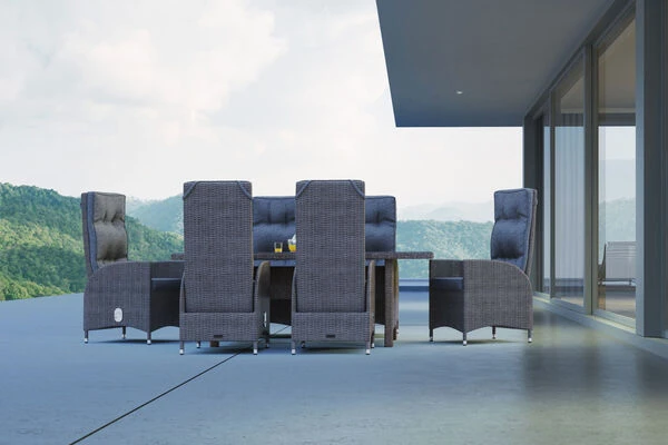 OUTFLEXX Dining Set, Grau, Polyrattan, Tisch 200 X 95 Cm, 6 Sessel, Verstellbar 12 OUTFLEXX Dining Set, Grau, Polyrattan, Tisch 200 X 95 Cm, 6 Sessel, Verstellbar – Bild 10