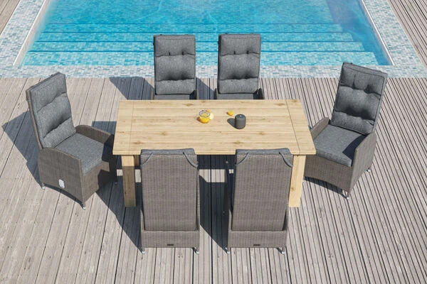 OUTFLEXX Esstischgarnitur, Polyrattan/Teakholz, Tisch 200 X 100 Cm, 6 Hochlehner- Diningsessel, Inkl. Polster 20 OUTFLEXX Esstischgarnitur, Polyrattan/Teakholz, Tisch 200 X 100 Cm, 6 Hochlehner- Diningsessel, Inkl. Polster – Bild 18