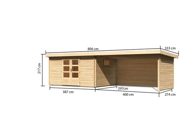 KARIBU Gartenhaus Trittau 5, Naturbelassen, Fichtenholz 40mm, 806 X 297 X 217 Cm, Pultdach, Anbau 4,4m Mit Rück- Und Seitenwand 7 KARIBU Gartenhaus Trittau 5, Naturbelassen, Fichtenholz 40mm, 806 X 297 X 217 Cm, Pultdach, Anbau 4,4m Mit Rück- Und Seitenwand – Bild 5