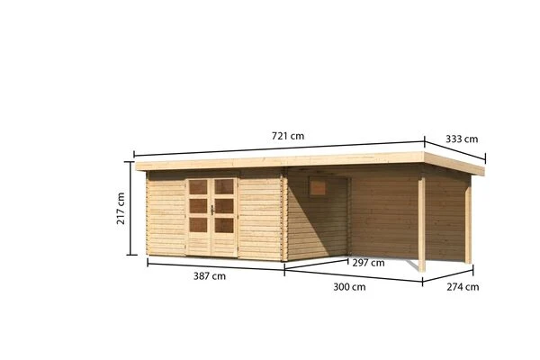 KARIBU Gartenhaus Trittau 5, Naturbelassen, Fichtenholz 40mm, 576 X 297 X 217 Cm, Pultdach, Anbau 3,3m Mit Rückwand 7 KARIBU Gartenhaus Trittau 5, Naturbelassen, Fichtenholz 40mm, 576 X 297 X 217 Cm, Pultdach, Anbau 3,3m Mit Rückwand – Bild 5