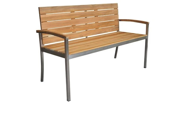 OUTFLEXX Gartenbank, FSC-Teakholz/Edelstahl, 2-Sitzer, 130x55x80cm 3 OUTFLEXX Gartenbank, FSC-Teakholz/Edelstahl, 2-Sitzer, 130x55x80cm