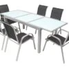 VILLANA Esstischgruppe, Silber/schwarz, Alu/Textil, Ausziehtisch 160/220 Cm, 6 Stapelstühle 2 VILLANA Esstischgruppe, Silber/schwarz, Alu/Textil, Ausziehtisch 160/220 Cm, 6 Stapelstühle -Gartenmoebel Verkaufs-Shop 1 13870.jpg