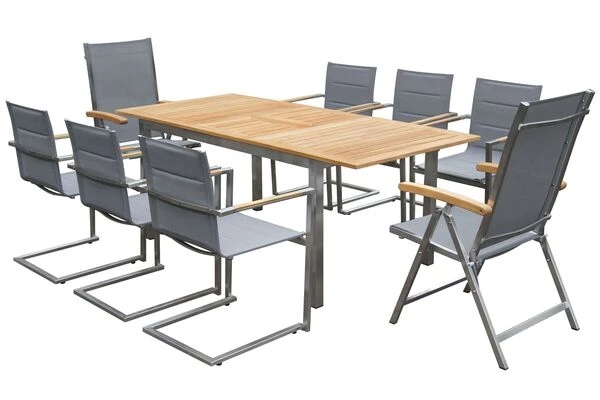 OUTFLEXX Set, Silber, 180/240 X 100 Cm, Edelstahl/Teak, Ausziehtisch, 4 Stühle Padded, 2 Multipositionssessel 6 OUTFLEXX Set, Silber, 180/240 X 100 Cm, Edelstahl/Teak, Ausziehtisch, 4 Stühle Padded, 2 Multipositionssessel – Bild 4