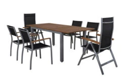 VILLANA Esstischgarnitur, Silber/schwarz, Alu / FSC-Akazienholz, Ausziehtisch 150/200 Cm, 4 Stapelsessel, 2 Hochlehner 22 VILLANA Esstischgarnitur, Silber/schwarz, Alu / FSC-Akazienholz, Ausziehtisch 150/200 Cm, 4 Stapelsessel, 2 Hochlehner -Gartenmoebel Verkaufs-Shop 1 16465.jpg