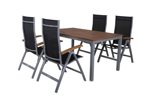 VILLANA Esstischgarnitur, Silber/schwarz, Alu / FSC-Akazienholz, Gartentisch 150 X 90 Cm, 4 Multipositionssessel 3 VILLANA Esstischgarnitur, Silber/schwarz, Alu / FSC-Akazienholz, Gartentisch 150 X 90 Cm, 4 Multipositionssessel