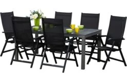 KETTLER Basic Plus Esstischgarnitur, Anthrazit/anthrazit, Alu/Textilene, 180/240x90cm, 6 Multipositionssessel