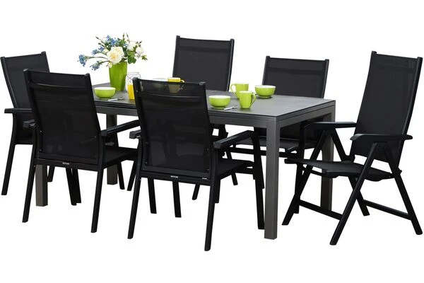 KETTLER Basic Plus Sitzgruppe, Anthrazit/anthrazit, Alu/Textilene, 180/240x90cm, 4 Stapel-, 2 Multipositionssessel 3 KETTLER Basic Plus Sitzgruppe, Anthrazit/anthrazit, Alu/Textilene, 180/240x90cm, 4 Stapel-, 2 Multipositionssessel