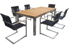 OUTFLEXX Esstischgarnitur, Silber/schwarz, Edelstahl/FSC-Teak, Ausziehtisch 200-300 X 100 Cm, 6 Freischwinger -Gartenmoebel Verkaufs-Shop 1 18866.jpg