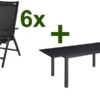 DOPPLER Expert Esstischgarnitur, Anthrazit/schwarz, Alu/Textilene, 6 Multipositionssessel, 150-210x90cm