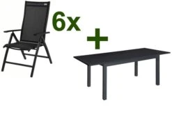 DOPPLER Expert Esstischgarnitur, Anthrazit/schwarz, Alu/Textilene, 6 Multipositionssessel, 150-210x90cm