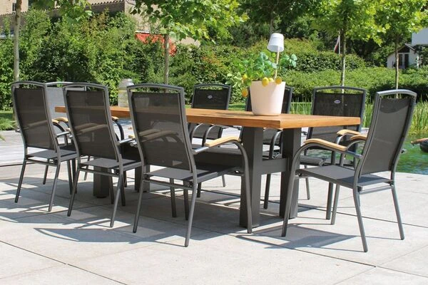 HARTMAN Sondermodell Yasmani/Raffaelo Esstischgruppe, Xerix, Alu/Teakholz, 240x100cm, 8 Stapelsessel 3 HARTMAN Sondermodell Yasmani/Raffaelo Esstischgruppe, Xerix, Alu/Teakholz, 240x100cm, 8 Stapelsessel