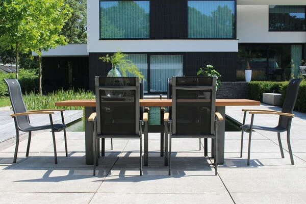 HARTMAN Sondermodell Yasmani/Alice Esstischgruppe, Xerix, Alu/Teakholz, 4x4 Textilen, 240x100cm, 6 Stapelsessel 3 HARTMAN Sondermodell Yasmani/Alice Esstischgruppe, Xerix, Alu/Teakholz, 4x4 Textilen, 240x100cm, 6 Stapelsessel