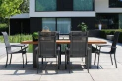 HARTMAN Sondermodell Yasmani/Alice Comfort Esstischgruppe, Xerix, Alu/Teakholz, 240x100cm, 6 Stapelsessel