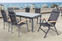 HARTMAN Alice Esstischgarnitur, Xerix, Alu/4x4 Textilen, Tisch 180/240x100cm, 4 Stapel-, 2 Multipositionssessel