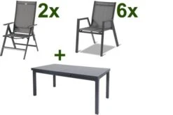 HARTMAN Aruba Esstischgarnitur, Xerix, Alu/Textilene, Tisch 180/240x100cm, 6 Stapel-, 2 Multipositionssessel