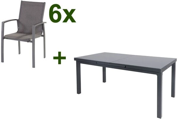 HARTMAN Canterbury Esstischgarnitur, Xerix, Alu/Textilene, Tisch 180/240x100cm, 6 Stapelsessel 3 HARTMAN Canterbury Esstischgarnitur, Xerix, Alu/Textilene, Tisch 180/240x100cm, 6 Stapelsessel