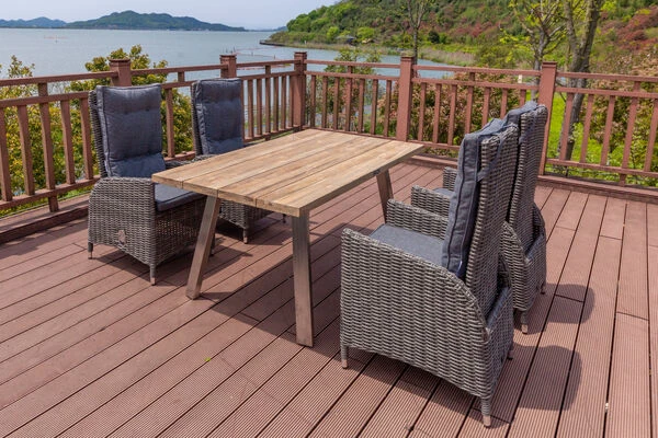 OUTFLEXX Esstischgarnitur, Edelstahl/recyceltes FSC-Teak, Tisch 160x90 Cm, 4 Hochlehner- Diningsessel, A-Gestell 3 OUTFLEXX Esstischgarnitur, Edelstahl/recyceltes FSC-Teak, Tisch 160x90 Cm, 4 Hochlehner- Diningsessel, A-Gestell