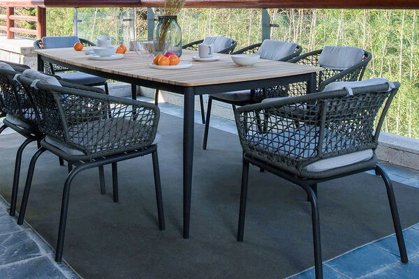 OUTFLEXX Oscar Esstischgarnitur, Anthrazit, Alu/FSC-Teak/Rope, Tisch 214x100 Cm, 8 Stühle , Tischplatte AusTeak 3 OUTFLEXX Oscar Esstischgarnitur, Anthrazit, Alu/FSC-Teak/Rope, Tisch 214x100 Cm, 8 Stühle , Tischplatte AusTeak