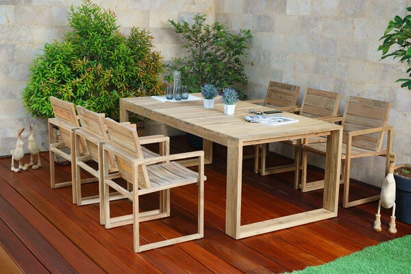 OUTFLEXX Anok Esstischgarnitur, Natur, Recycled FSC-Teak, Esstisch 200x100cm, 6x Stuhl 3 OUTFLEXX Anok Esstischgarnitur, Natur, Recycled FSC-Teak, Esstisch 200x100cm, 6x Stuhl