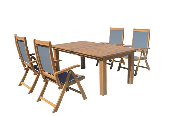 OUTFLEXX Esstischgarnitur, Natur/grau, FSC-Akazie/Textilene, Tisch 180/220/260x100cm, 4 Klappstühle, Ausziehbar 3 OUTFLEXX Esstischgarnitur, Natur/grau, FSC-Akazie/Textilene, Tisch 180/220/260x100cm, 4 Klappstühle, Ausziehbar