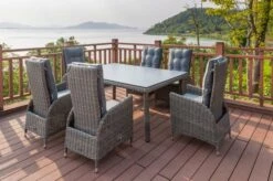 OUTFLEXX Dining Set, Grau, Polyrattan, Tisch 180x120cm, Spraystone, 8mm, 6 Dining Sessel, Verstellbar