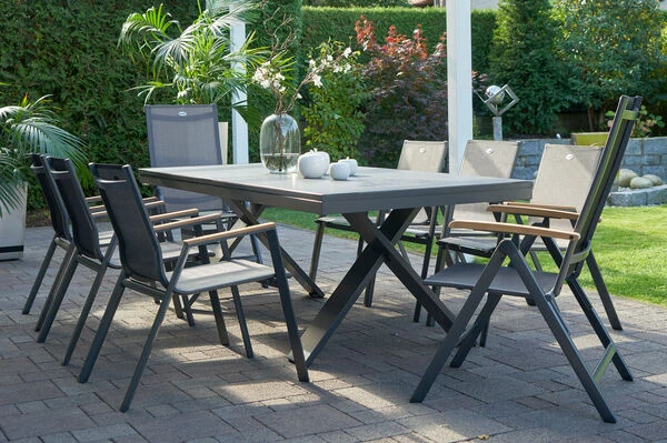 HARTMAN Sondermodell Xanadu / Aruba Set, Xerix/anthrazit, Alu/Glaskeramik, 6 Stapelsessel, 2 Multipos, 220/280x100cm 3 HARTMAN Sondermodell Xanadu / Aruba Set, Xerix/anthrazit, Alu/Glaskeramik, 6 Stapelsessel, 2 Multipos, 220/280x100cm