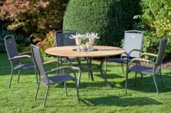 HARTMAN Provence / Raffaelo Sitzgruppe, Xerix/anthrazit, Alu/Teakholz, 5 Stapelsessel, Ø150cm, Inkl. Eiskühler