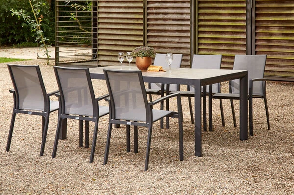 SIENA GARDEN Velia / Silva Dining Set, Anthrazit/washed Grey, Alu/Ranotex/Keramik, 6 Sessel, Tisch 180 X 100 Cm 3 SIENA GARDEN Velia / Silva Dining Set, Anthrazit/washed Grey, Alu/Ranotex/Keramik, 6 Sessel, Tisch 180 X 100 Cm
