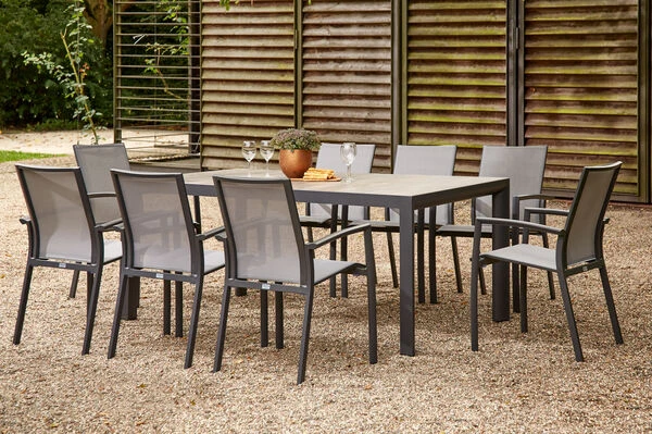 SIENA GARDEN Velia / Silva Dining Set, Anthrazit/washed Grey, Alu/Ranotex/Keramik, 8 Sessel, Tisch 220 X 100 Cm 3 SIENA GARDEN Velia / Silva Dining Set, Anthrazit/washed Grey, Alu/Ranotex/Keramik, 8 Sessel, Tisch 220 X 100 Cm