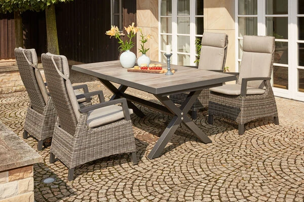 SIENA GARDEN Corido / Sincro Sitzgruppe, Charcoal, Alu / Gardino®-Geflecht, 4 Diningsessel, Ausziehtisch 205/265 X 103 Cm 3 SIENA GARDEN Corido / Sincro Sitzgruppe, Charcoal, Alu / Gardino®-Geflecht, 4 Diningsessel, Ausziehtisch 205/265 X 103 Cm