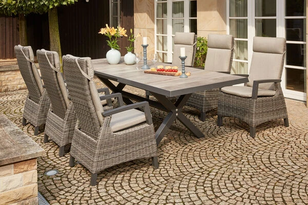SIENA GARDEN Corido / Sincro Sitzgruppe, Charcoal, Alu / Gardino®-Geflecht, 6 Diningsessel, Ausziehtisch 205/265 X 103 Cm 3 SIENA GARDEN Corido / Sincro Sitzgruppe, Charcoal, Alu / Gardino®-Geflecht, 6 Diningsessel, Ausziehtisch 205/265 X 103 Cm