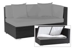 OUTFLEXX 2-Sitzer Ecksofa, Schwarz, Polyrattan, 145x85x70cm, Armlehne Links, Wasserfeste Kissenbox