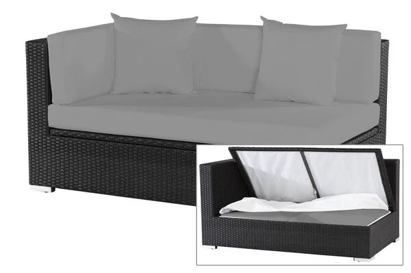OUTFLEXX 2-Sitzer Ecksofa, Schwarz, Polyrattan, 145x85x70cm, Armlehne Rechts, Wasserfeste Kissenbox 3 OUTFLEXX 2-Sitzer Ecksofa, Schwarz, Polyrattan, 145x85x70cm, Armlehne Rechts, Wasserfeste Kissenbox