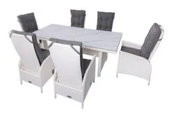 OUTFLEXX Dining Set, Weiß, Polyrattan, Tisch 200x95cm, Spraystone 6mm, 6 Dining Sessel Verstellbar 41 OUTFLEXX Dining Set, Weiß, Polyrattan, Tisch 200x95cm, Spraystone 6mm, 6 Dining Sessel Verstellbar -Gartenmoebel Verkaufs-Shop 20 20672.jpg