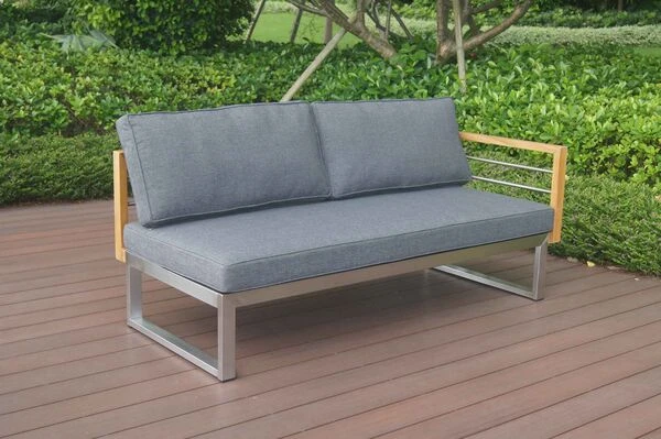OUTFLEXX 2-Sitzer Sofa, Natur / Grau, FSC-Teak / Edelstahl / Olefin, 165x74x64 Cm, Armlehne Links 4 OUTFLEXX 2-Sitzer Sofa, Natur / Grau, FSC-Teak / Edelstahl / Olefin, 165x74x64 Cm, Armlehne Links – Bild 2