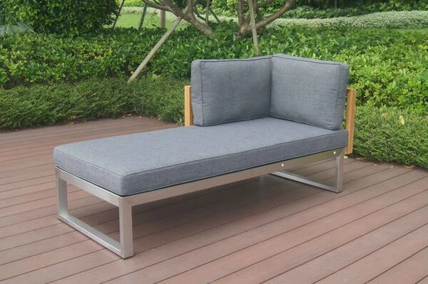 OUTFLEXX Lounger, Natur / Grau, FSC-Teak / Edelstahl / Olefin, 165x74x64 Cm, Armlehne Beidseitig Montierbar 4 OUTFLEXX Lounger, Natur / Grau, FSC-Teak / Edelstahl / Olefin, 165x74x64 Cm, Armlehne Beidseitig Montierbar – Bild 2