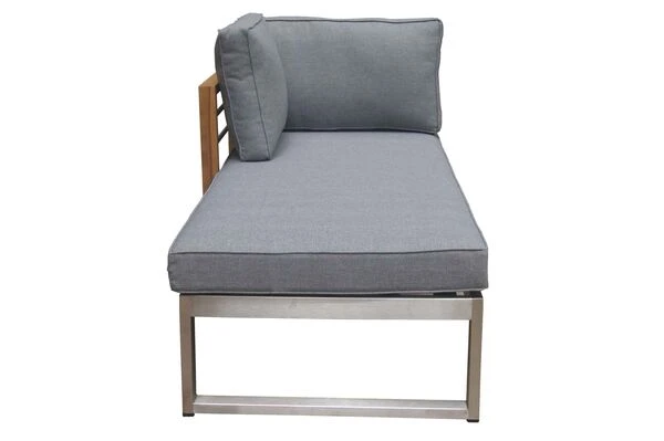 OUTFLEXX Lounger, Natur / Grau, FSC-Teak / Edelstahl / Olefin, 165x74x64 Cm, Armlehne Beidseitig Montierbar 13 OUTFLEXX Lounger, Natur / Grau, FSC-Teak / Edelstahl / Olefin, 165x74x64 Cm, Armlehne Beidseitig Montierbar – Bild 11