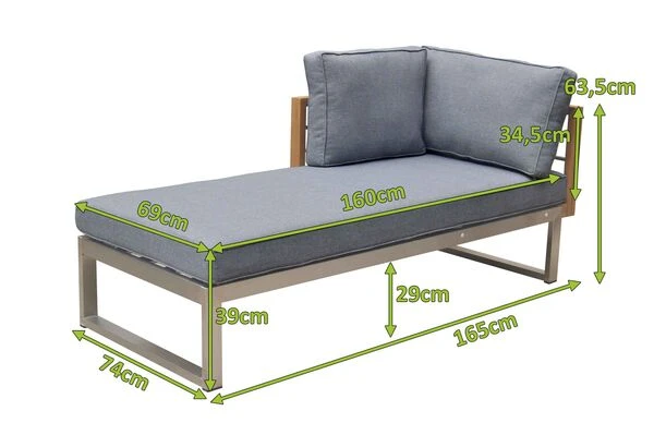 OUTFLEXX Lounger, Natur / Grau, FSC-Teak / Edelstahl / Olefin, 165x74x64 Cm, Armlehne Beidseitig Montierbar 7 OUTFLEXX Lounger, Natur / Grau, FSC-Teak / Edelstahl / Olefin, 165x74x64 Cm, Armlehne Beidseitig Montierbar – Bild 5