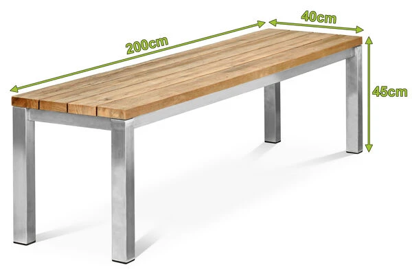 OUTFLEXX Classic Bank, Silber/natur, Edelstahl/recycled FSC-Teak, 200 X 40 X 45 Cm 7 OUTFLEXX Classic Bank, Silber/natur, Edelstahl/recycled FSC-Teak, 200 X 40 X 45 Cm – Bild 5