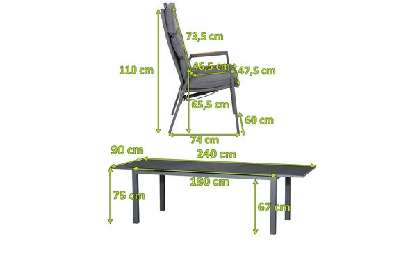 SIENA GARDEN Savona/Miros Esstischgarnitur, Matt Graphit/grau, Alu/Teak/Spraystone/Texfabric, Tisch 180/240x90 Cm, 6 Stapelsessel 7 SIENA GARDEN Savona/Miros Esstischgarnitur, Matt Graphit/grau, Alu/Teak/Spraystone/Texfabric, Tisch 180/240x90 Cm, 6 Stapelsessel – Bild 5